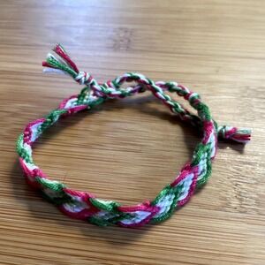 Lettie Chevron Woven Bracelet OS Pink Green White Women Cotton Thread Tie